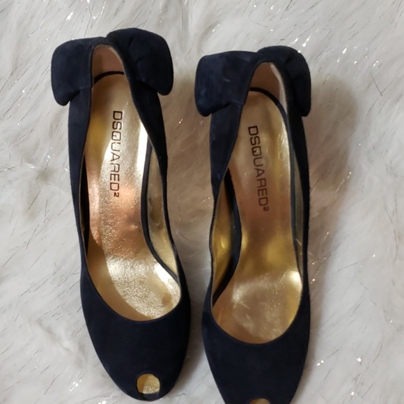 DSquared navy and gold suede stiletto heels - Picture 6 of 8